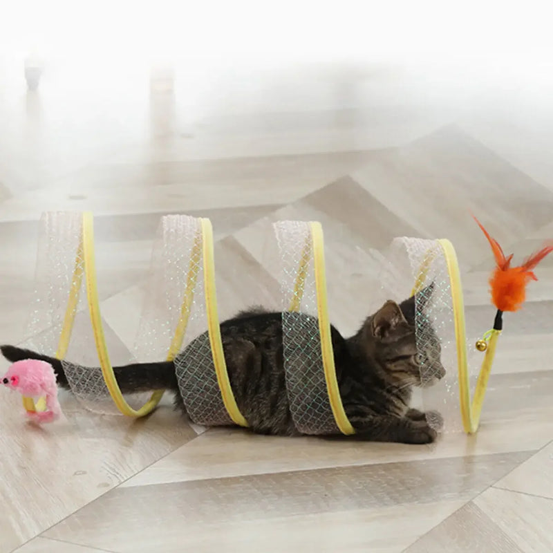 Brinquedo Túnel Dobrável Mola Flexível Para Gato